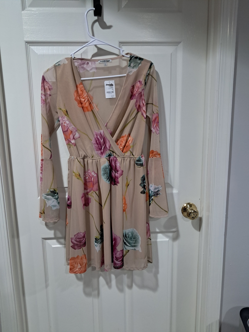 New Charlotte Russe floral dress with long sheer bell sleeves Size S